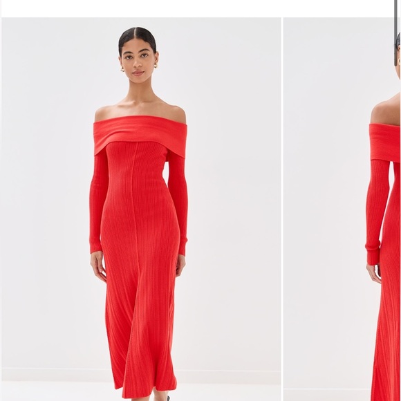 LeBop by Shopbop Off-Shoulder Red Long Sleeve Dress - Picture 1 of 3